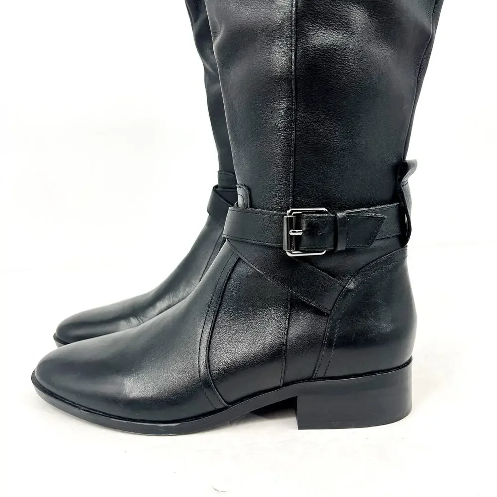 Naturalizer Womens Rena Knee High Boots 8.5M WIDE CALF Black Leather NWOB